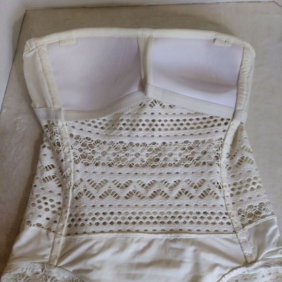 Lookbook Store White Crochet Fully Lined Strapless One Piece Swimsuit - Picture 5 of 15